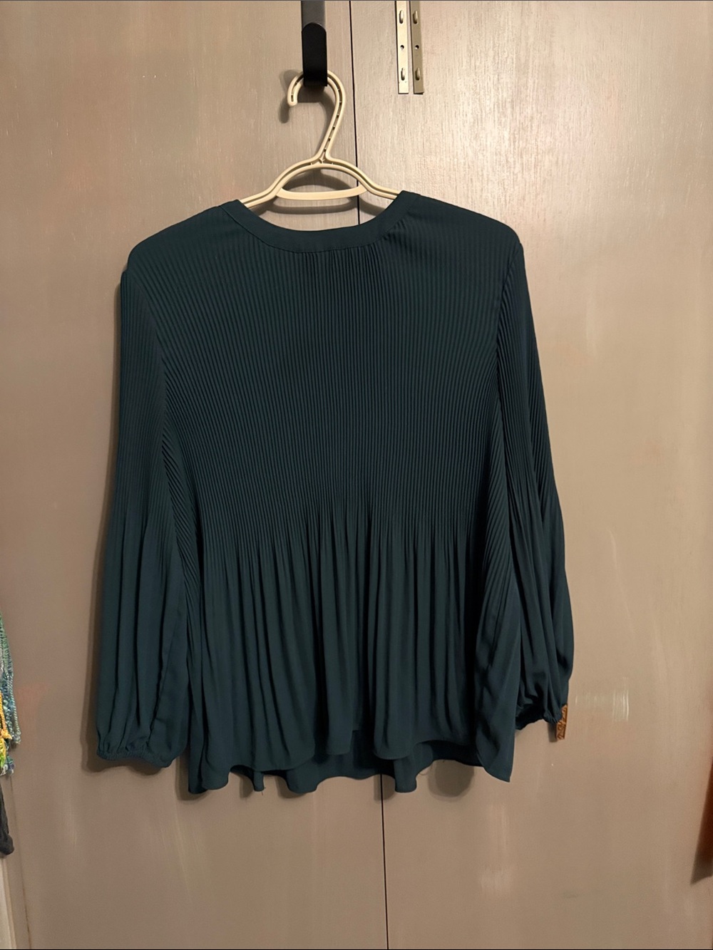 Adrianna Papell Teal Pleated Long-Sleeve Blouse